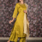 Rajwada Light Olive Sequins Embroidered Cotton Blend Stitched Kurta Set for Women