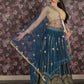 Rajwada Teal Faux Mirror Embroidered Georgette Semi-Stitched Lehenga with Unstitched Blouse for Women
