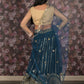 Rajwada Teal Faux Mirror Embroidered Georgette Semi-Stitched Lehenga with Unstitched Blouse for Women