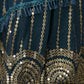 Rajwada Teal Faux Mirror Embroidered Georgette Semi-Stitched Lehenga with Unstitched Blouse for Women
