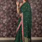 Rajwada Dark Green Embroidered Crepe Saree with Unstitched Blouse for Women