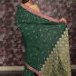 Rajwada Dark Green Embroidered Crepe Saree with Unstitched Blouse for Women