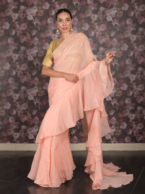 Rajwada Pink Foil Printed Chiffon Saree with Unstitched Blouse for Women