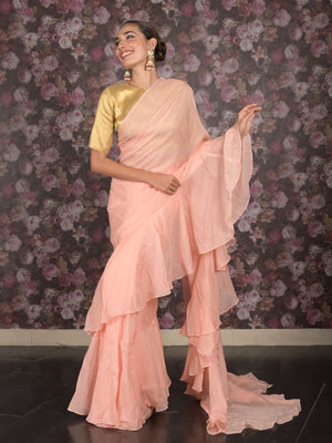 Rajwada Pink Foil Printed Chiffon Saree with Unstitched Blouse for Women