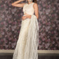 Rajwada White Sequins Embroidered Net Saree with Unstitched Blouse for Women