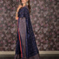 Rajwada Navy Blue Printed Cotton Blend Saree with Unstitched Blouse for Women