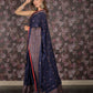 Rajwada Navy Blue Printed Cotton Blend Saree with Unstitched Blouse for Women