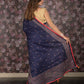 Rajwada Navy Blue Printed Cotton Blend Saree with Unstitched Blouse for Women