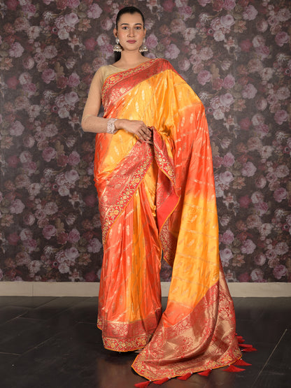 Rajwada Yellow Woven Heavy Silk Saree With Unstitched Blouse For Women
