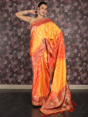 Rajwada Yellow Woven Heavy Silk Saree With Unstitched Blouse For Women
