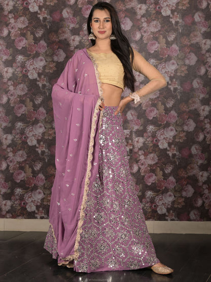 Rajwada Lilac Sequins Embroidered Semi Stitched Lehenga Set With Dupatta And Unstitched Blouse For Women