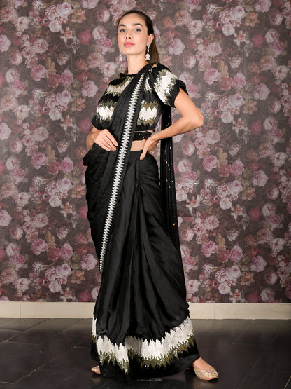Rajwada Black Sequins Embroidered Crepe Ready-to-Wear Saree with Stitched Blouse for Women
