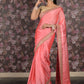 Rajwada Pink Embroidered Crepe Saree With Unstitched Blouse For Women