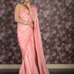 Rajwada Pink Embossed Crepe Saree With Unstitched Blouse For Women