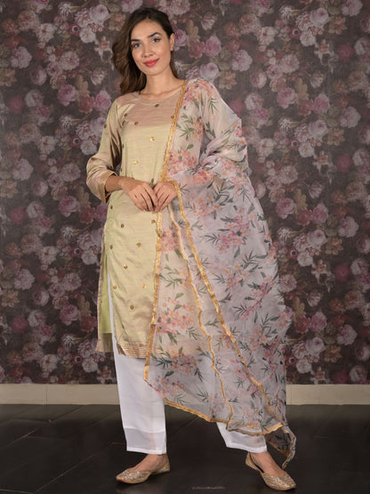 Rajwada Light Green Sequins Embroidered Silk Bend Stitched Kurta Set for Women