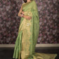 Rajwada Light Green Cotton Blend Woven Saree with Unstitched Blouse for Women