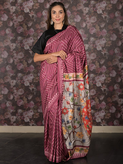 Rajwada Burgundy Bandhani Print Crepe Saree with Unstitched Blouse for Women