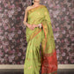 Rajwada Olive Green Woven Cotton Silk Blend Saree With Unstitched Blouse For Women