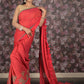 Rajwada Red Ruffled Polyester Saree Without Blouse For Women