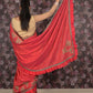 Rajwada Red Ruffled Polyester Saree Without Blouse For Women