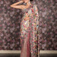 Rajwada Beige Net And Shimmer Half-Half Printed Saree With Unstitched Blouse For Women