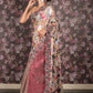 Rajwada Beige Net And Shimmer Half-Half Printed Saree With Unstitched Blouse For Women