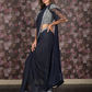 Rajwada Navy Blue Sequins and Zari Embroidered Ready-to-Wear Net Saree with Stitched Blouse for Women