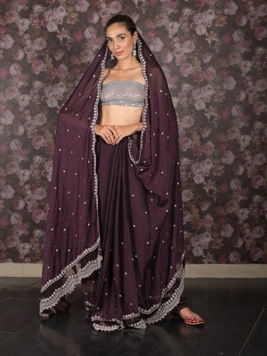 Rajwada Purple Faux Stone Embellished Poly Georgette Saree with Unstitched Blouse for Women