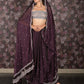 Rajwada Purple Faux Stone Embellished Poly Georgette Saree with Unstitched Blouse for Women