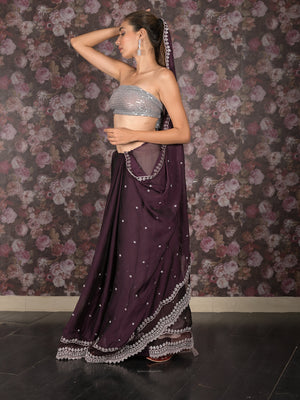 Rajwada Purple Faux Stone Embellished Poly Georgette Saree with Unstitched Blouse for Women