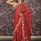 Rajwada Maroon Floral Embroidered Georgette Saree with Unstitched Blouse for Women