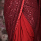 Rajwada Maroon Lycra Sequins Ready-to-Wear Saree with Stitched Blouse for Women