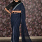 Rajwada Navy Blue Shimmer Lace Embellished Poly Georgette Saree with Unstitched Blouse for Women