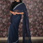 Rajwada Navy Blue Shimmer Lace Embellished Poly Georgette Saree with Unstitched Blouse for Women