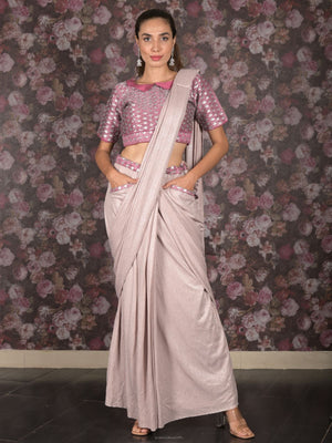 Rajwada Light Pink Embroidered Lycra Ready-To-Wear Saree With Stitched Blouse For Women