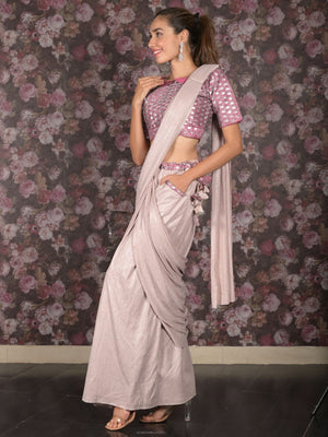 Rajwada Light Pink Embroidered Lycra Ready-To-Wear Saree With Stitched Blouse For Women