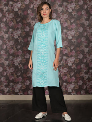 Rajwada Blue Straight Embroidered Stitched Kurta For Women