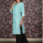 Rajwada Blue Straight Embroidered Stitched Kurta For Women