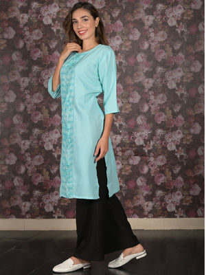 Rajwada Blue Straight Embroidered Stitched Kurta For Women