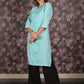 Rajwada Blue Straight Embroidered Stitched Kurta For Women