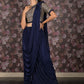 Rajwada Navy Blue Lycra Embellished Saree With Stitched Blouse For Women