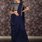 Rajwada Navy Blue Lycra Embellished Saree With Stitched Blouse For Women