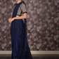 Rajwada Navy Blue Lycra Embellished Saree With Stitched Blouse For Women