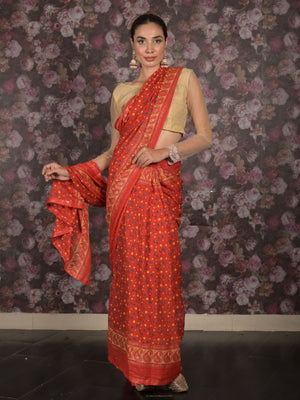 Rajwada Red Bandhani Print Georgette Saree with Unstitched Blouse for Women