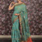 Rajwada Teal Woven Cotton Silk Blend Saree With Unstitched Blouse For Women