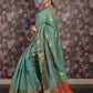 Rajwada Teal Woven Cotton Silk Blend Saree With Unstitched Blouse For Women