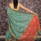 Rajwada Teal Woven Cotton Silk Blend Saree With Unstitched Blouse For Women