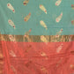 Rajwada Teal Woven Cotton Silk Blend Saree With Unstitched Blouse For Women