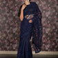 Rajwada Navy Blue Embroidered Net Saree with Unstitched Blouse for Women