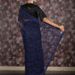 Rajwada Navy Blue Embroidered Net Saree with Unstitched Blouse for Women
